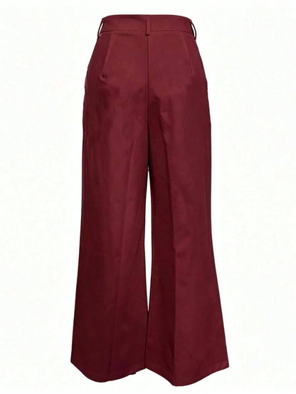 Women's High Waist Straight Leg Wide Leg Casual Commute Pants With Pockets, Fashionable Autumn/Winter Versatile Quality School Back To School
