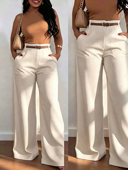 Women's High Waist Straight Leg Wide Leg Casual Commute Pants With Pockets, Fashionable Autumn/Winter Versatile Quality School Back To School