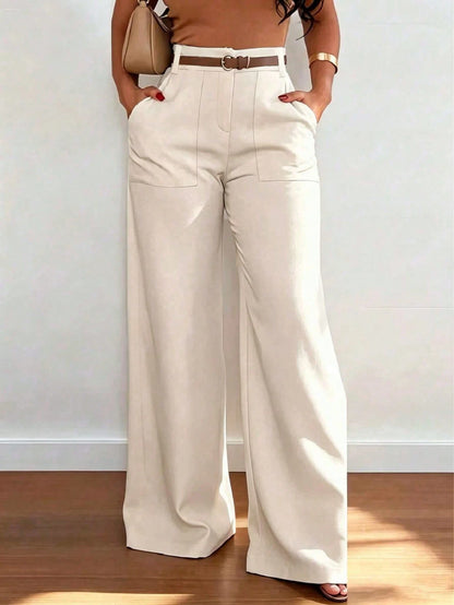 Women's High Waist Straight Leg Wide Leg Casual Commute Pants With Pockets, Fashionable Autumn/Winter Versatile Quality School Back To School
