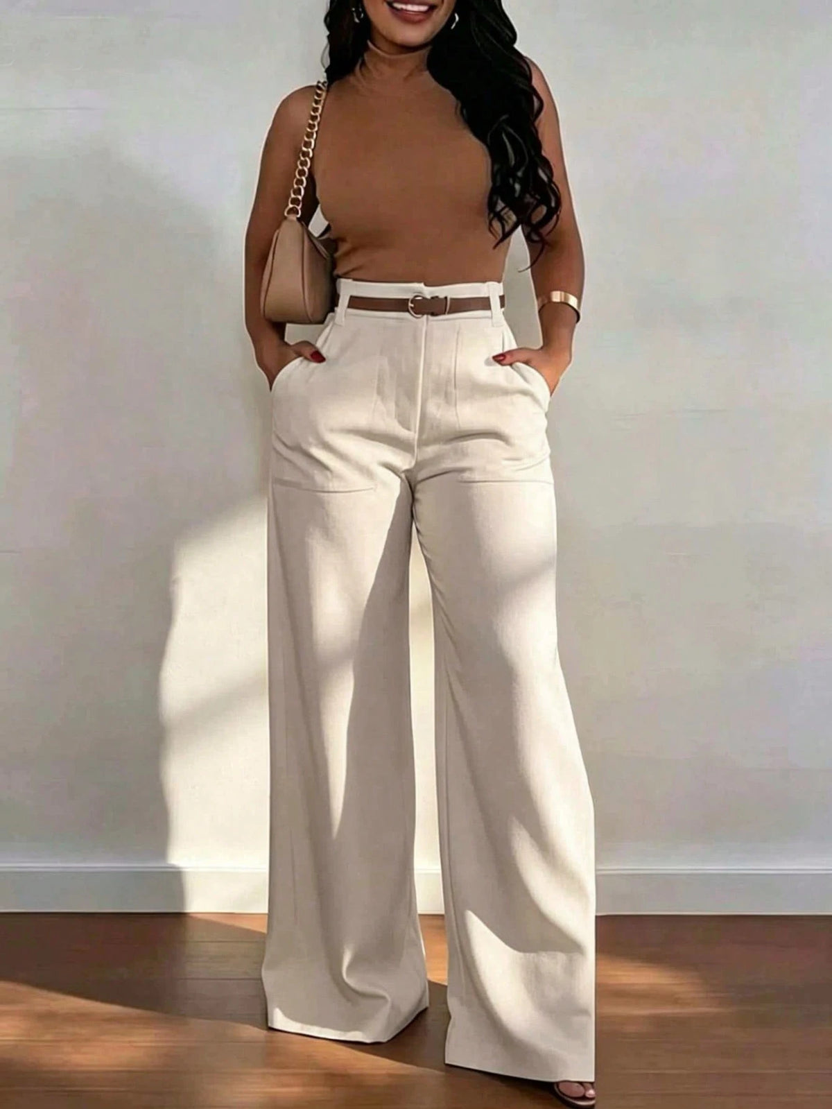 Women's High Waist Straight Leg Wide Leg Casual Commute Pants With Pockets, Fashionable Autumn/Winter Versatile Quality School Back To School