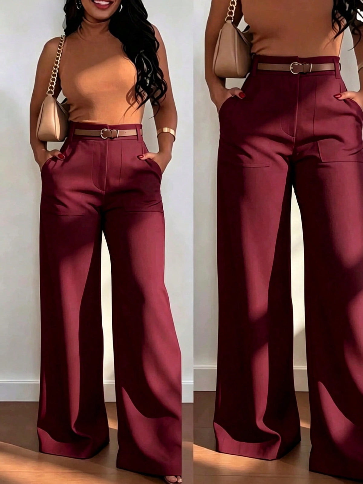 Women's High Waist Straight Leg Wide Leg Casual Commute Pants With Pockets, Fashionable Autumn/Winter Versatile Quality School Back To School