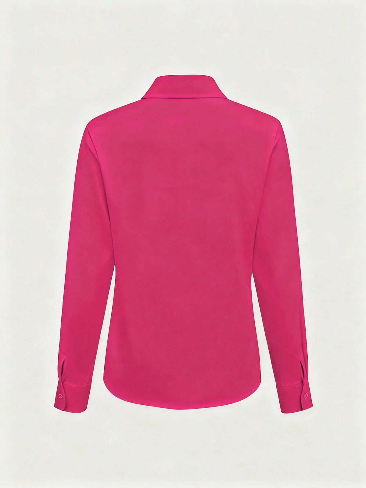 Women's Hot Pink Plain Button-Down Regular Long Sleeve Shirt Collar Blouse Casual Semi-Sheer Top