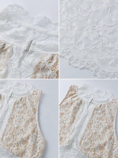 Women's Lace Tank Top Y2K Sheer Lace Slim Fit Blouse Summer Front Keyhole Slim Fit Vest Crew Neck Crop Tops Elegant Lace Cami Tops Going Out Blouse