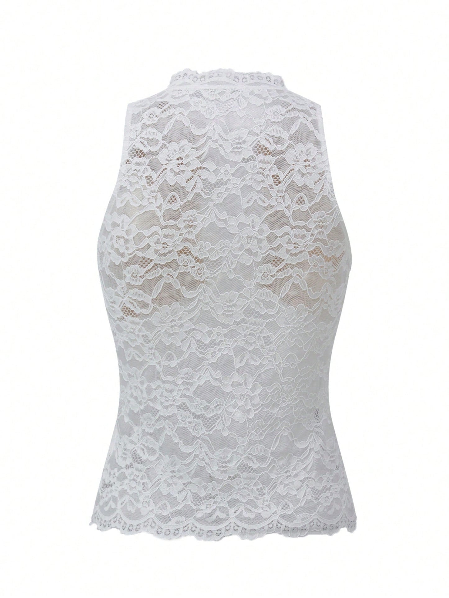 Women's Lace Tank Top Y2K Sheer Lace Slim Fit Blouse Summer Front Keyhole Slim Fit Vest Crew Neck Crop Tops Elegant Lace Cami Tops Going Out Blouse