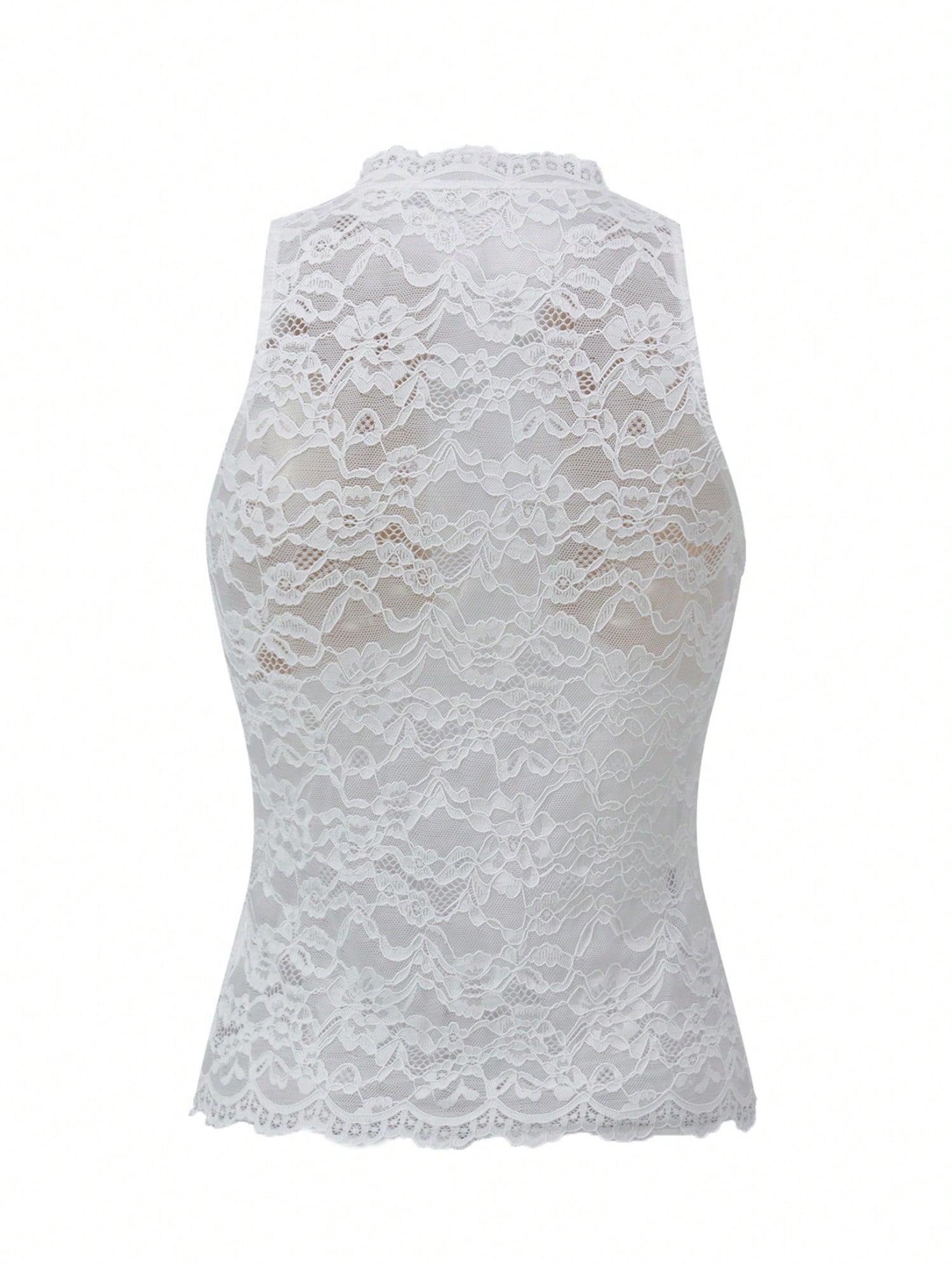 Women's Lace Tank Top Y2K Sheer Lace Slim Fit Blouse Summer Front Keyhole Slim Fit Vest Crew Neck Crop Tops Elegant Lace Cami Tops Going Out Blouse