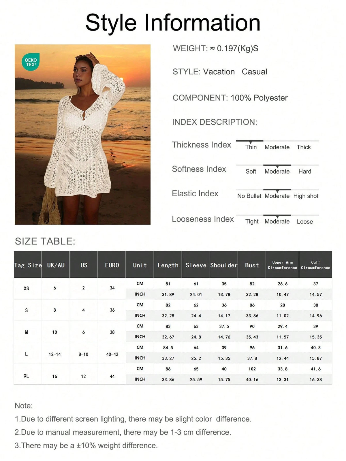 Women's Long Sleeve Hollow Out Swimsuit Cover Up, Elegant Bohemian Beach Resort Style, V-Neck Thin Skirt Vacation Pink Summer