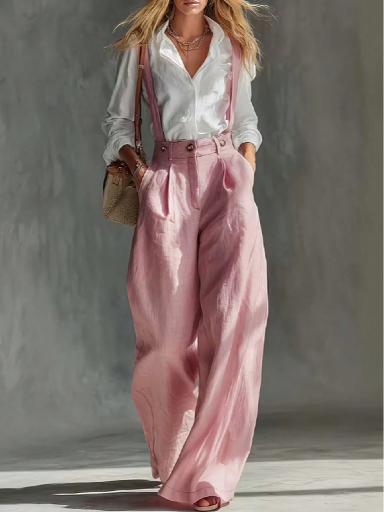 Women's Loose Fit French Style Casual Pants, Suitable For Spring And Summer Wear. High-Waisted Wide Leg Relaxed Fit, Solid Color Baggy Cargo Pants, Soft And Breathable, Suitable For Workwear And Busin