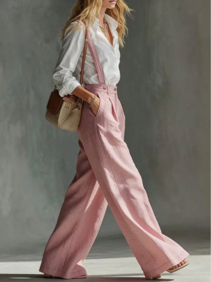Women's Loose Fit French Style Casual Pants, Suitable For Spring And Summer Wear. High-Waisted Wide Leg Relaxed Fit, Solid Color Baggy Cargo Pants, Soft And Breathable, Suitable For Workwear And Busin