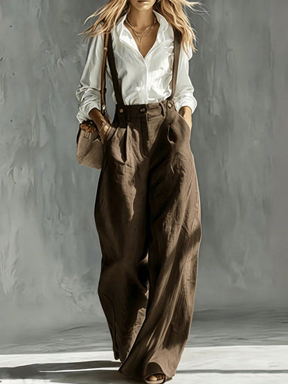 Women's Loose Fit French Style Casual Pants, Suitable For Spring And Summer Wear. High-Waisted Wide Leg Relaxed Fit, Solid Color Baggy Cargo Pants, Soft And Breathable, Suitable For Workwear And Busin