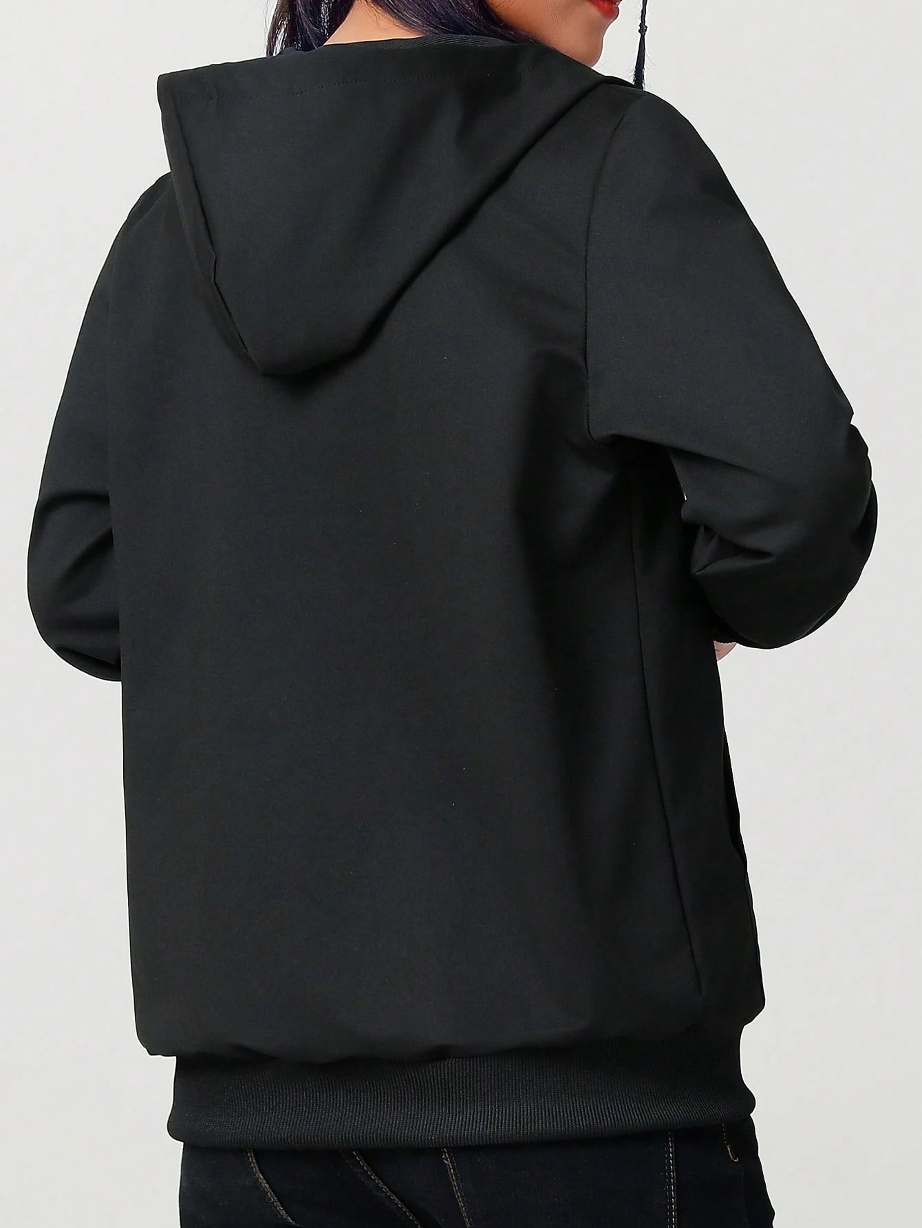 Women's Loose Fit Hooded Long Sleeve Jacket, With Zipper And Drawstring Details, Casual Style Sweatshirt Sweatshirt, Suitable For Spring And Autumn Casual Occasions Black Sports