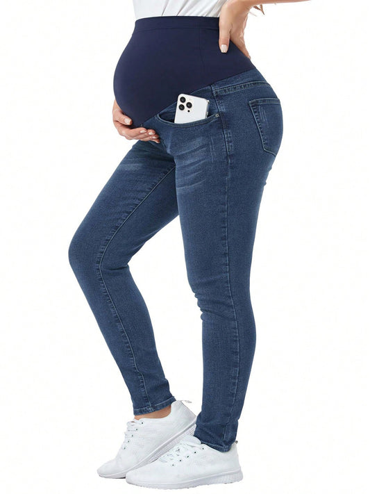 Women's Maternity Jeans Over Belly Skinny Stretchy Denim Pants Comfy Slim Pregnancy Pants