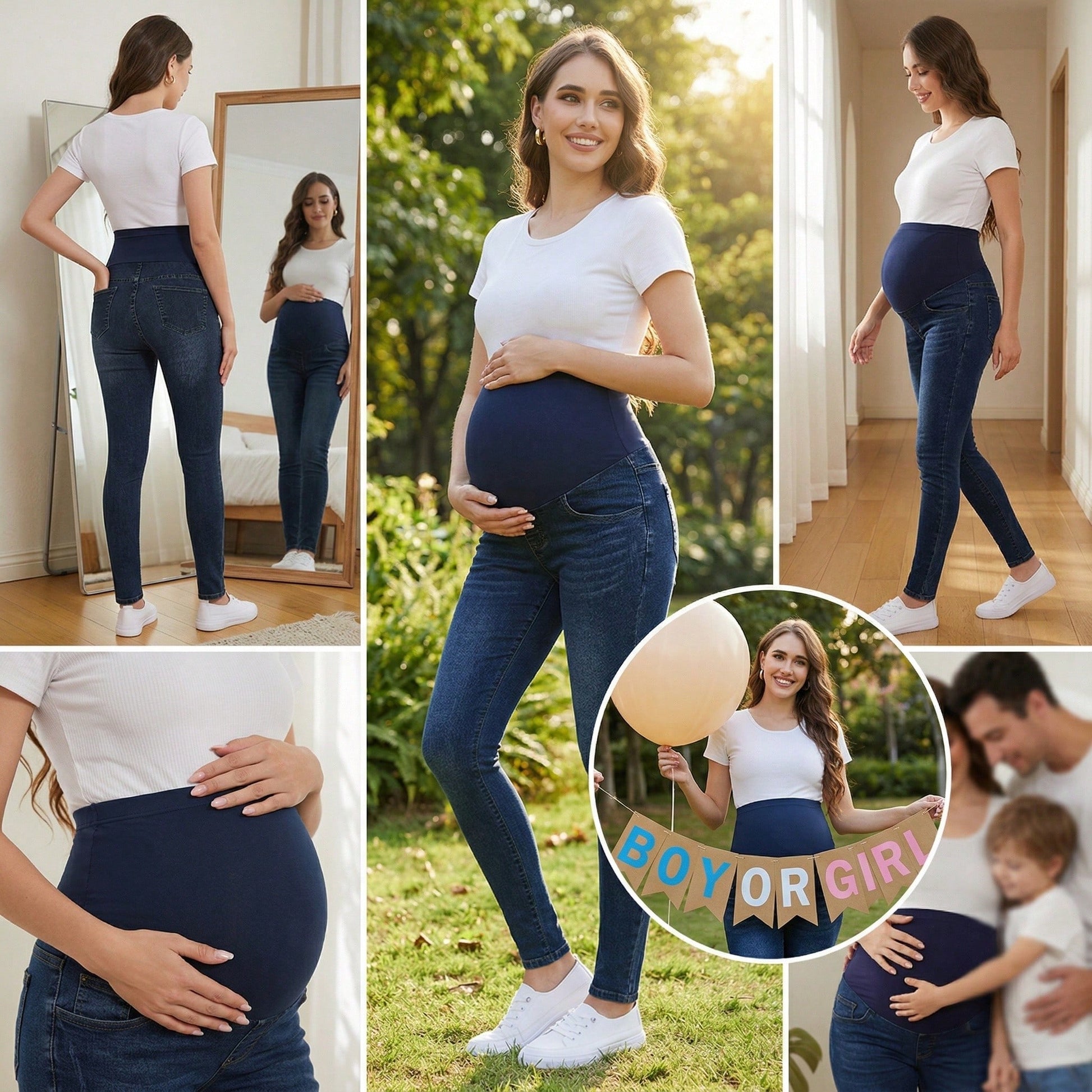 Women's Maternity Jeans Over Belly Skinny Stretchy Denim Pants Comfy Slim Pregnancy Pants
