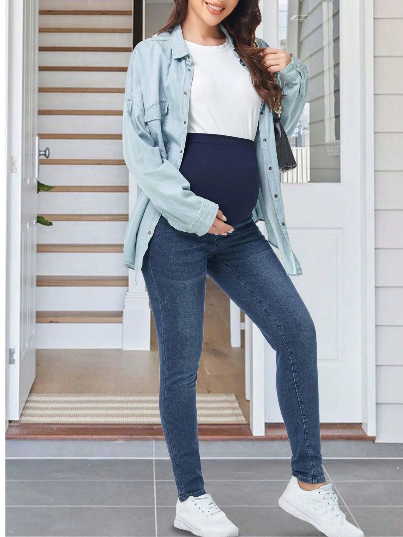 Women's Maternity Jeans Over Belly Skinny Stretchy Denim Pants Comfy Slim Pregnancy Pants