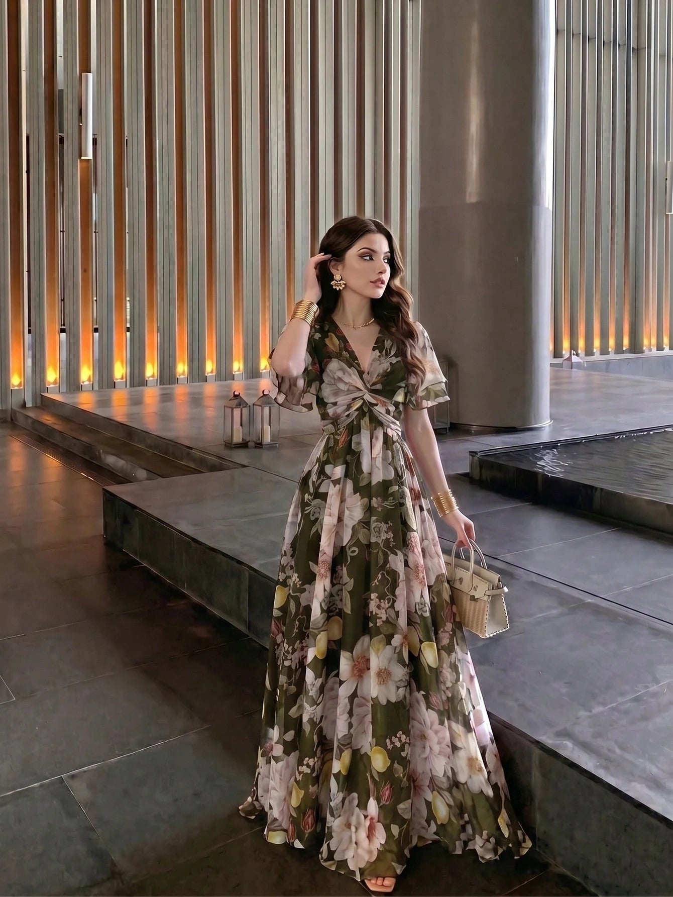 Women's New Elegant Romantic Floral Slimming Flared Dress Summer Vacation