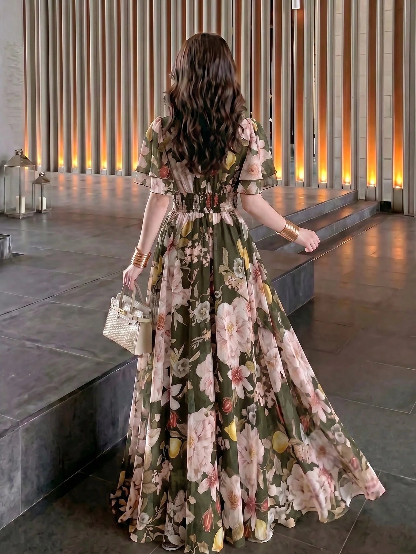 Women's New Elegant Romantic Floral Slimming Flared Dress Summer Vacation