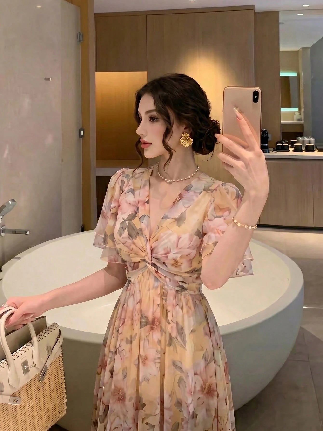 Women's New Elegant Romantic Floral Slimming Flared Dress Summer Vacation