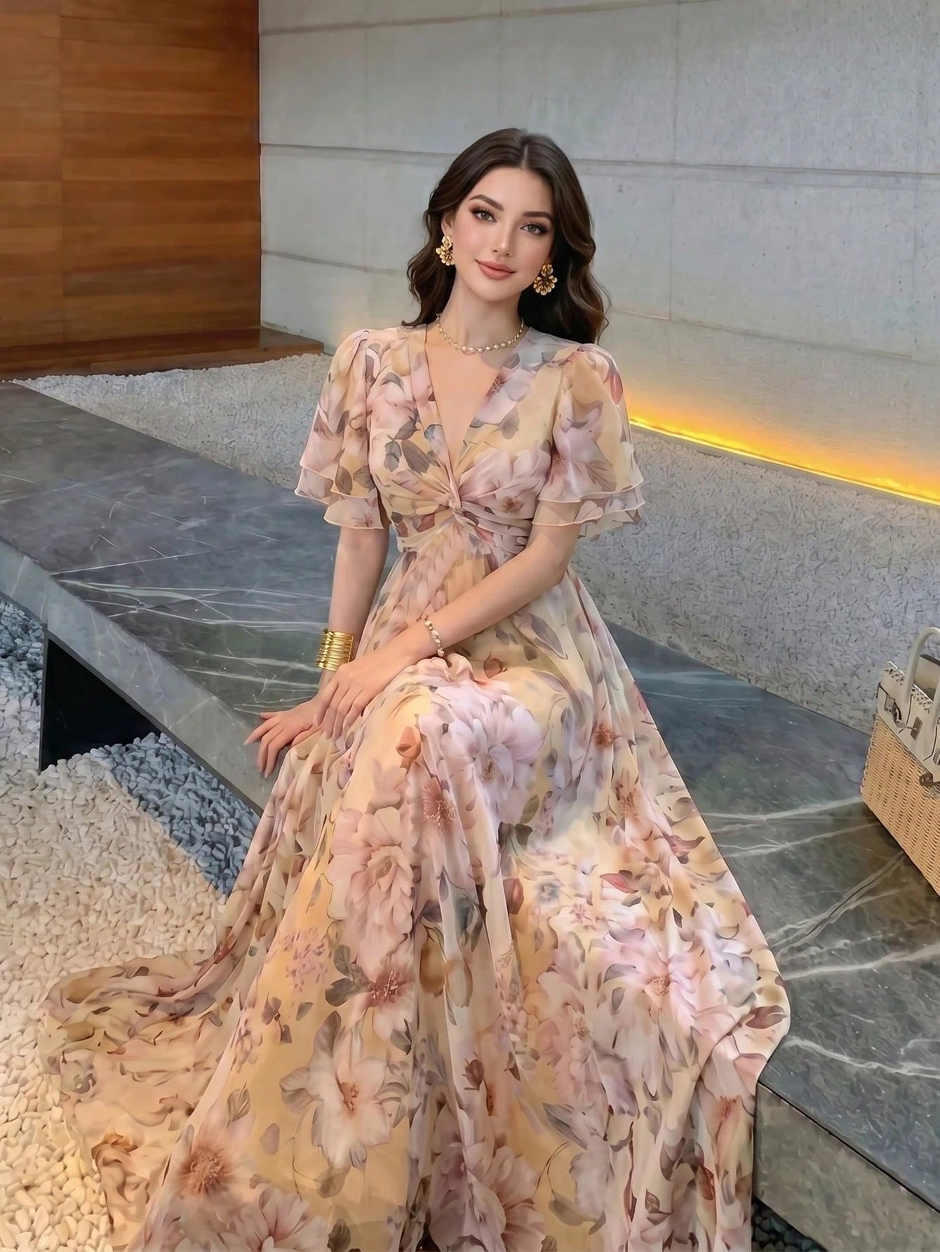 Women's New Elegant Romantic Floral Slimming Flared Dress Summer Vacation