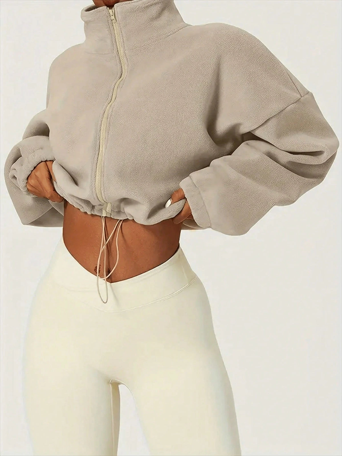 Women's New Plush Fleece Zip-Up Drawstring Waist Casual Sweatshirt, Elegant And Comfortable Sports