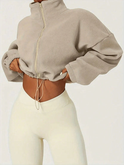 Women's New Plush Fleece Zip-Up Drawstring Waist Casual Sweatshirt, Elegant And Comfortable Sports