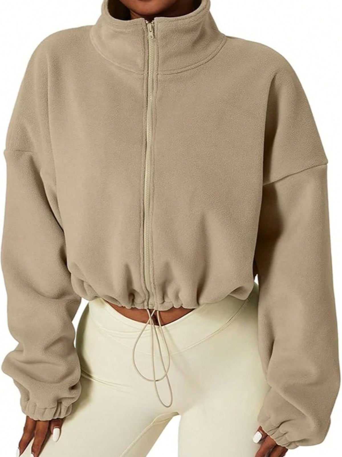 Women's New Plush Fleece Zip-Up Drawstring Waist Casual Sweatshirt, Elegant And Comfortable Sports
