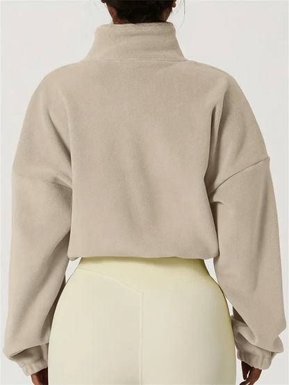 Women's New Plush Fleece Zip-Up Drawstring Waist Casual Sweatshirt, Elegant And Comfortable Sports