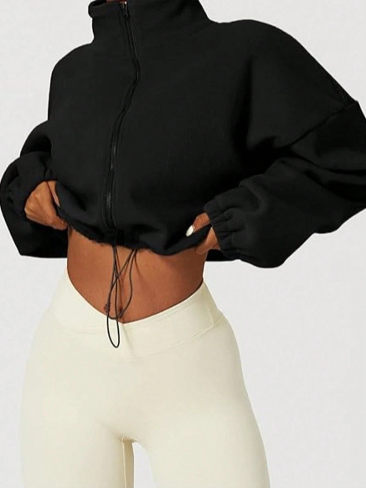 Women's New Plush Fleece Zip-Up Drawstring Waist Casual Sweatshirt, Elegant And Comfortable Sports