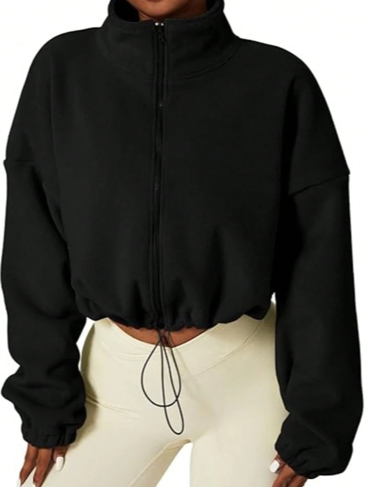 Women's New Plush Fleece Zip-Up Drawstring Waist Casual Sweatshirt, Elegant And Comfortable Sports