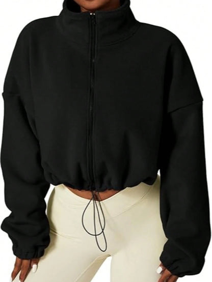 Women's New Plush Fleece Zip-Up Drawstring Waist Casual Sweatshirt, Elegant And Comfortable Sports
