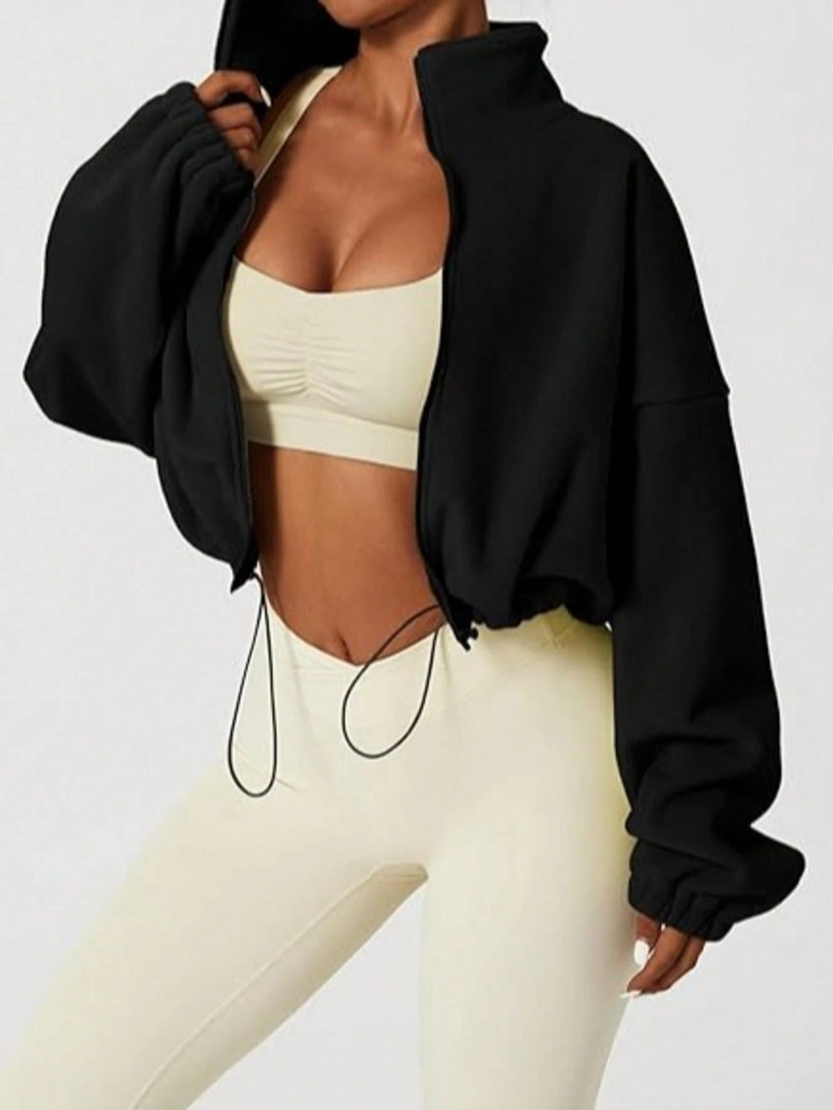 Women's New Plush Fleece Zip-Up Drawstring Waist Casual Sweatshirt, Elegant And Comfortable Sports