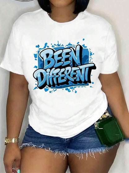 Women's Oversized Graphic Short-Sleeve Tee Blue Graffiti Inspired Design 'S Comfit FashionablewomenclothingRetro Y2K LoversCampusCommuteMusicFestivals