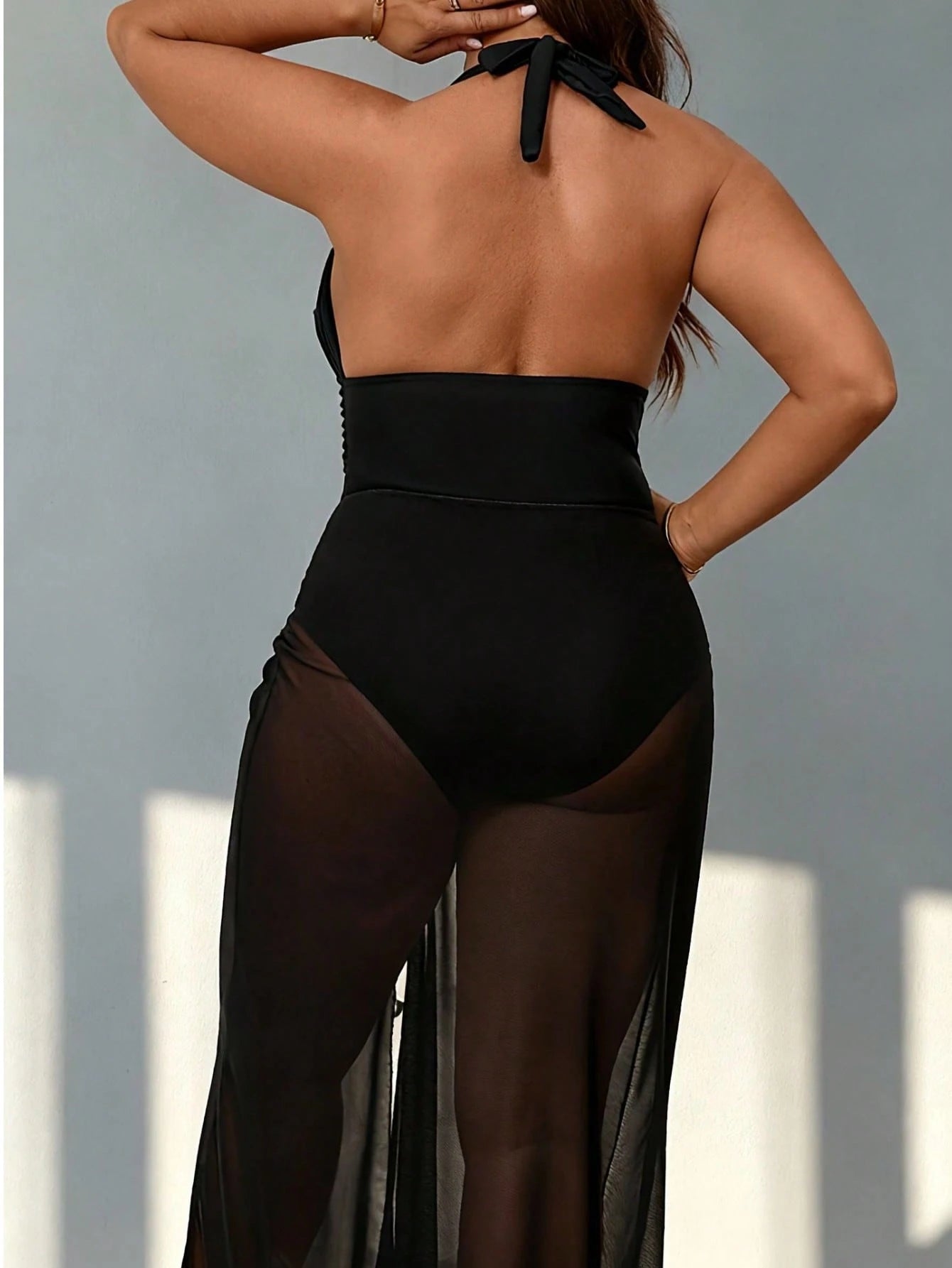 Women's Plus-Size Summer Swimsuit Set, Valentine's Day Gift, Sexy Low-Cut Dress Design, Elegant And Sophisticated, Stretchy Fabric, Perfect For Beach Sunbathing, Outdoor Leisure Vacations, Girlfriend