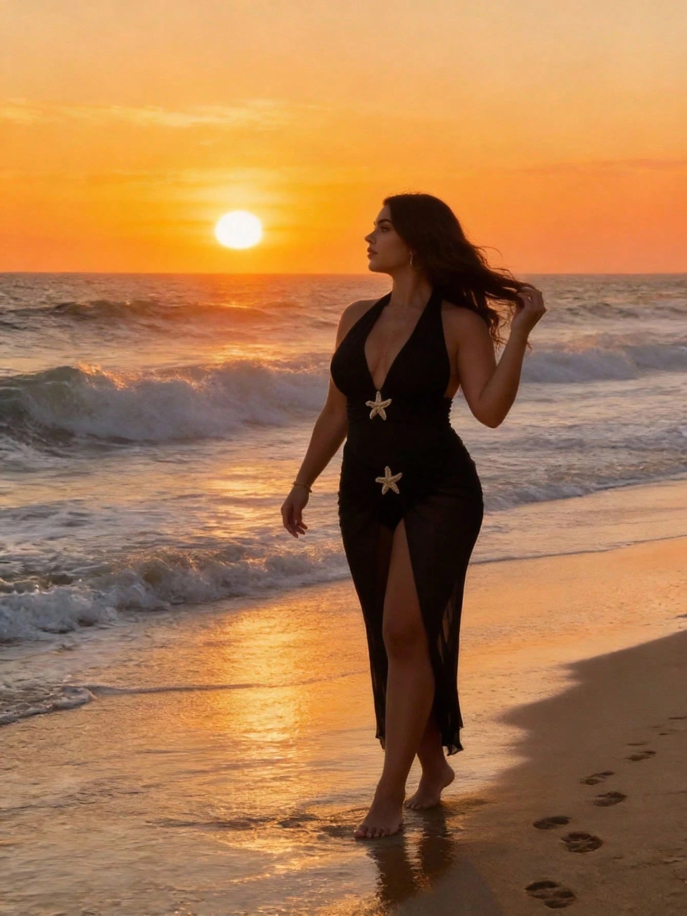 Women's Plus-Size Summer Swimsuit Set, Valentine's Day Gift, Sexy Low-Cut Dress Design, Elegant And Sophisticated, Stretchy Fabric, Perfect For Beach Sunbathing, Outdoor Leisure Vacations, Girlfriend