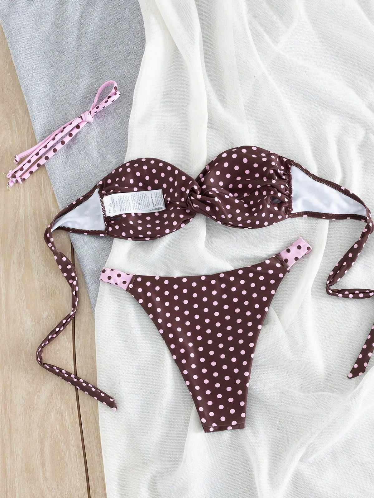 Women's Polka Dot Bandeau Bikini Set, Fashionable And Comfortable Swimwear, Elegant Resort Style Bikini, Bohemian For Summer Vacation, Beach Leisure And Holiday Wear, Aesthetic
