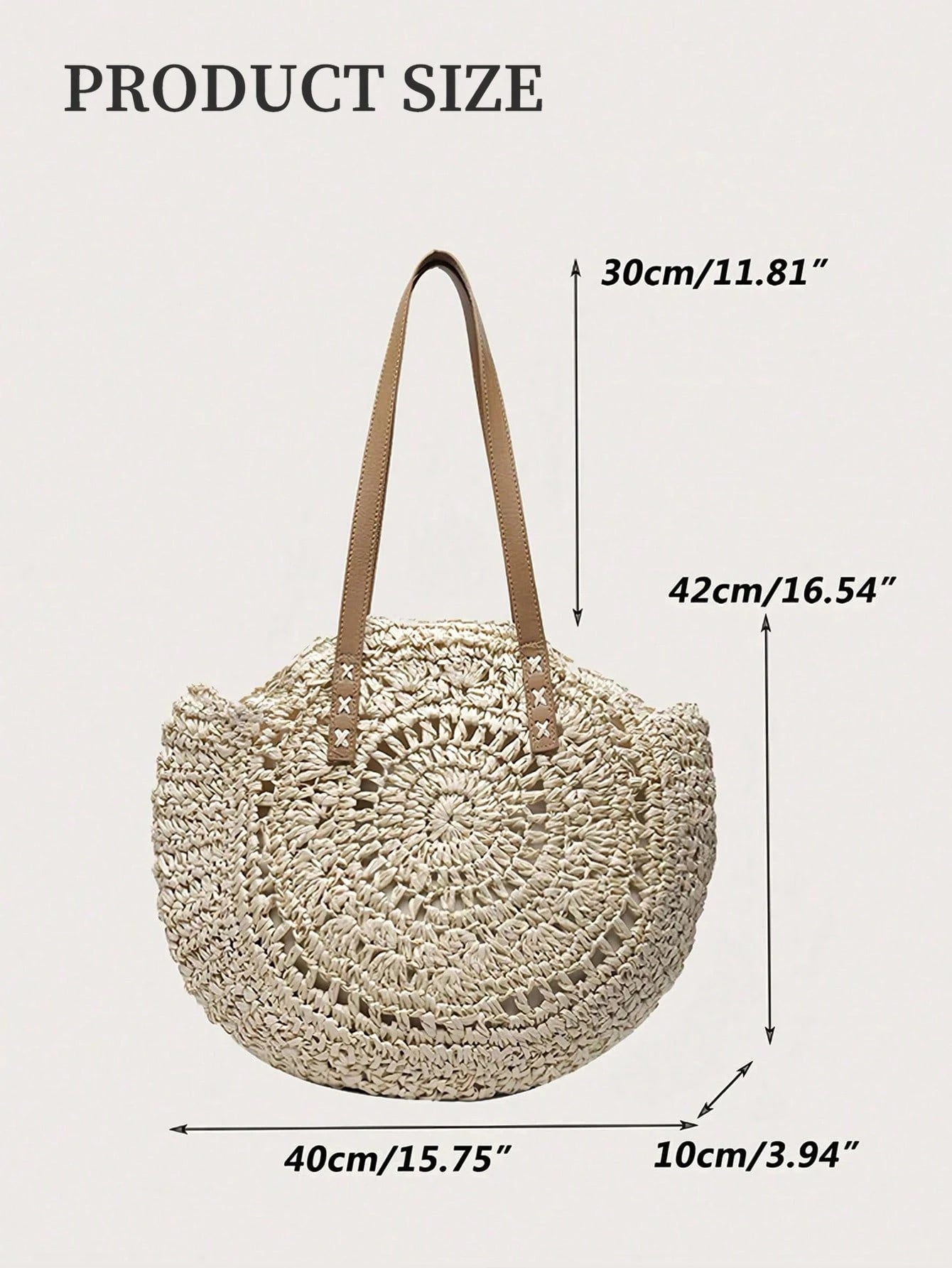 Women's Round Crochet Cutout Straw Bag,Bohemian Woven Shoulder Bag,Leather Straps,Handcrafted Textured,Summer Vacation Beach ToteBag,Summer Essentials