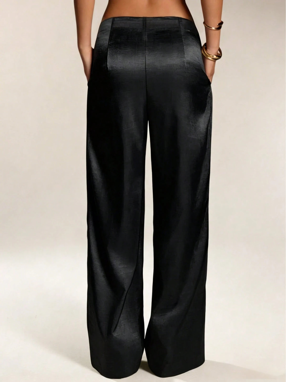 Women's Satin Silk Solid Color Pants With Pockets And Zipper, Suitable For Vacation, Office, Brunch, Airport, All Seasons Black Spring, Quiet Luxury