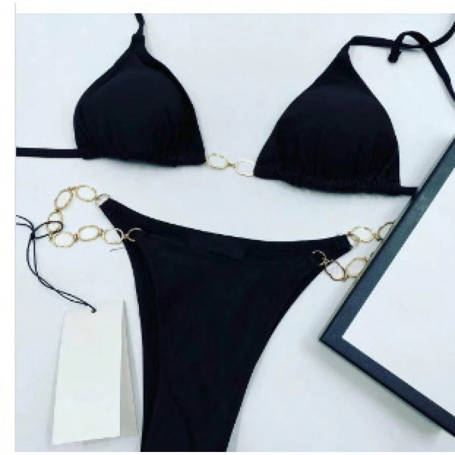 Women's Sexy Deep V Neck Micro Crop Tankini Thong Bikini Set In Coated Fabric With Medium Stretch, Perfect For A Stylish Beach Look