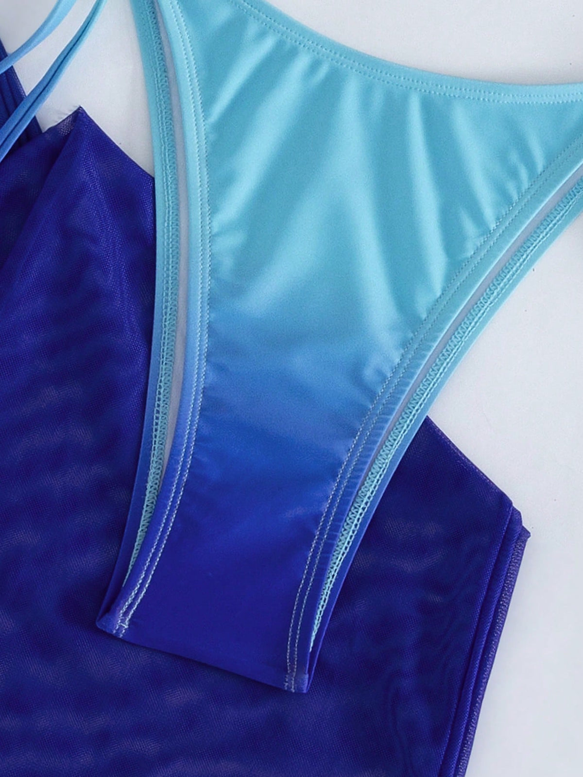 Women's Sexy Halter Tie Gradient Bikini Set With Sheer Mesh Skirt, High Elasticity 3-Piece Swimsuit, Creating A Charming Mermaid Look