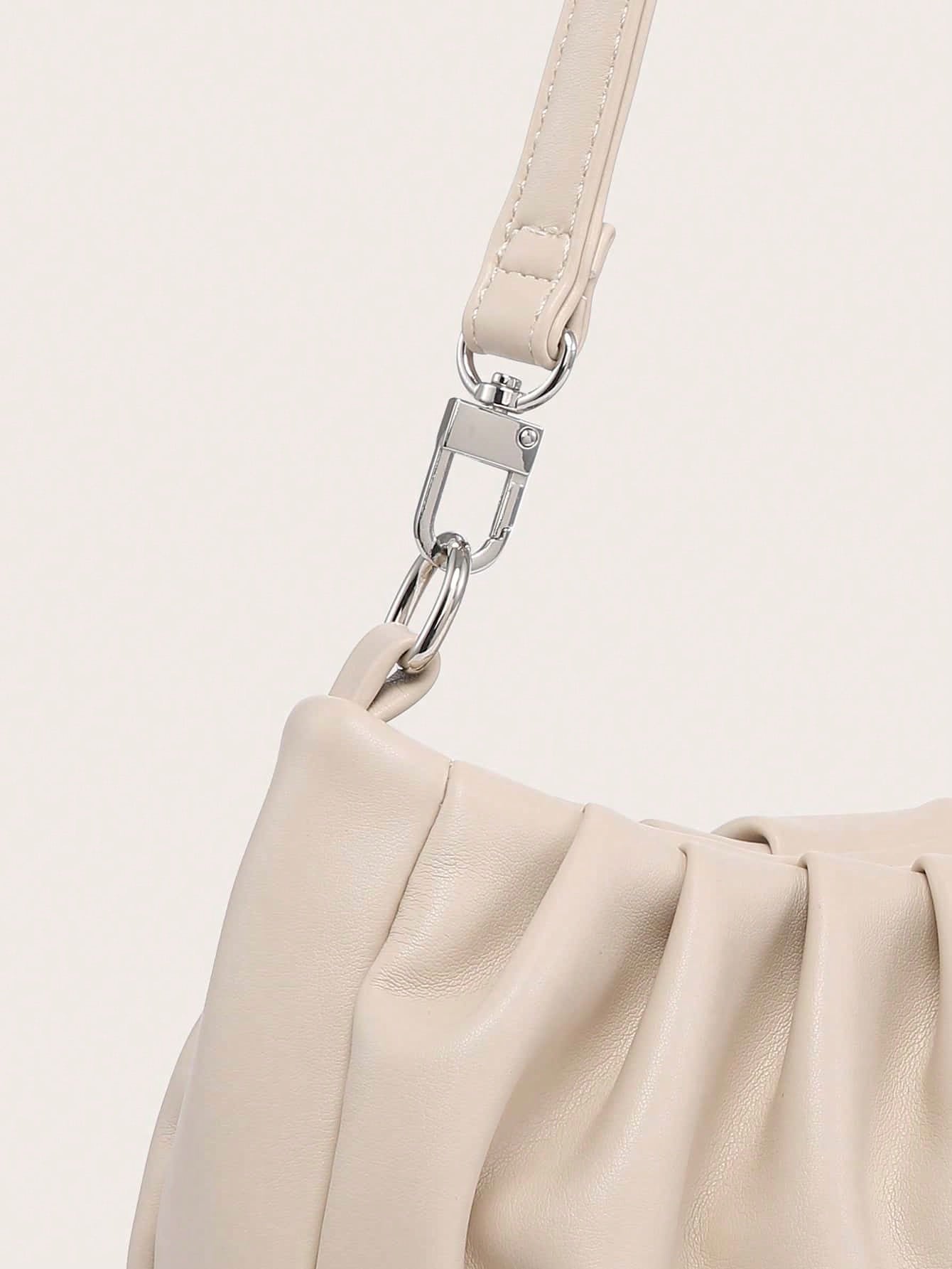 Women's Shoulder Bag, Baguette Bag, PU Wrinkled Fabric, Multi-Functional Front Chain Decoration, Simple And Versatile, Suitable For Commuting, Shopping And Outings