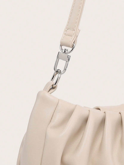 Women's Shoulder Bag, Baguette Bag, PU Wrinkled Fabric, Multi-Functional Front Chain Decoration, Simple And Versatile, Suitable For Commuting, Shopping And Outings