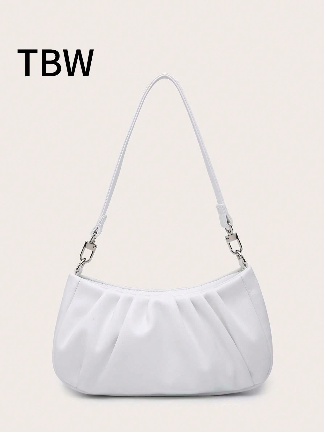 Women's Shoulder Bag, Baguette Bag, PU Wrinkled Fabric, Multi-Functional Front Chain Decoration, Simple And Versatile, Suitable For Commuting, Shopping And Outings