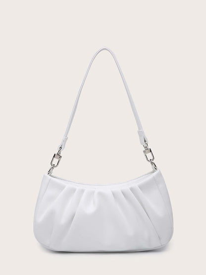 Women's Shoulder Bag, Baguette Bag, PU Wrinkled Fabric, Multi-Functional Front Chain Decoration, Simple And Versatile, Suitable For Commuting, Shopping And Outings