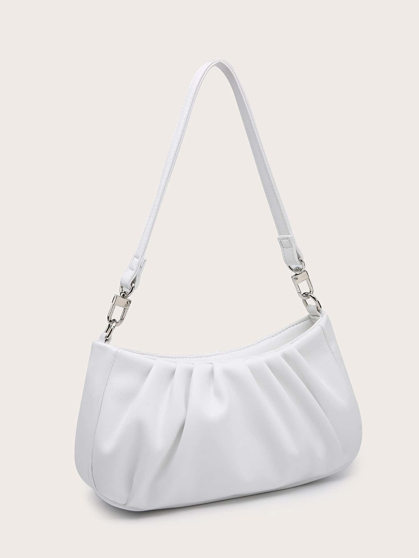Women's Shoulder Bag, Baguette Bag, PU Wrinkled Fabric, Multi-Functional Front Chain Decoration, Simple And Versatile, Suitable For Commuting, Shopping And Outings