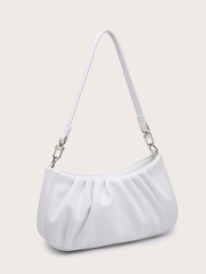 Women's Shoulder Bag, Baguette Bag, PU Wrinkled Fabric, Multi-Functional Front Chain Decoration, Simple And Versatile, Suitable For Commuting, Shopping And Outings