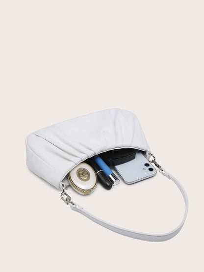 Women's Shoulder Bag, Baguette Bag, PU Wrinkled Fabric, Multi-Functional Front Chain Decoration, Simple And Versatile, Suitable For Commuting, Shopping And Outings