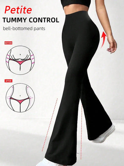 Women's Solid Color Casual High Waist Flare Pants Spring Black,Petite Women