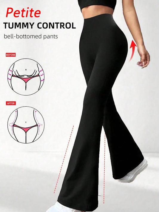 Women's Solid Color Casual High Waist Flare Pants Spring Black,Petite Women