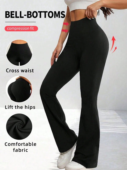 Women's Solid Color Casual High Waist Flare Pants Spring Black,Petite Women