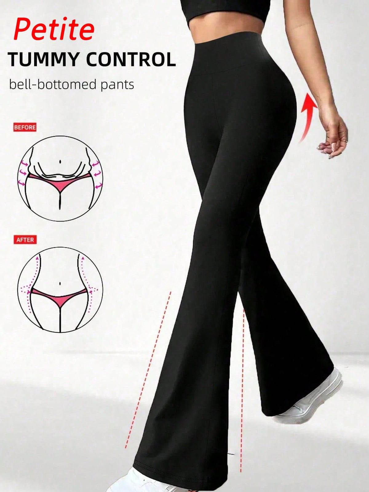 Women's Solid Color Casual High Waist Flare Pants Spring Black,Petite Women