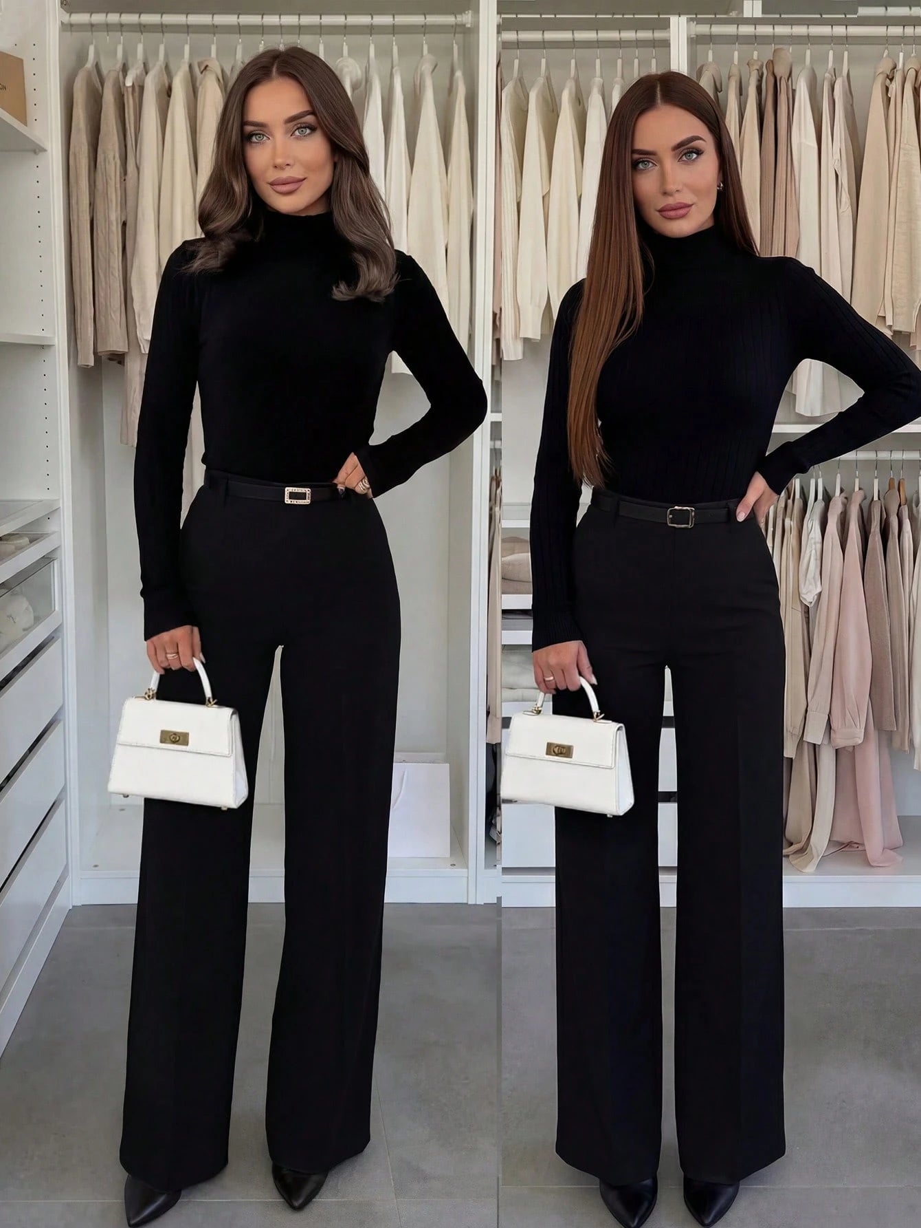 Women's Solid Color Skinny Fitted Straight Leg Pants, Elegant Vacation & Commute Style, No Belt Spring Black, High Waisted