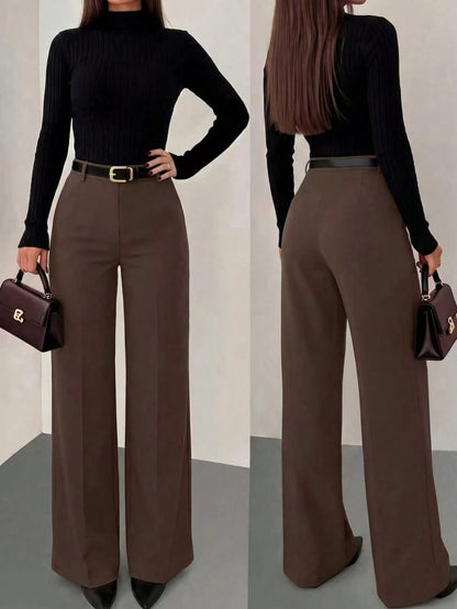 Women's Solid Color Skinny Fitted Straight Leg Pants, Elegant Vacation & Commute Style, No Belt Spring Black, High Waisted